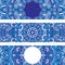 Festive tribal ornamental blue geometric ethnic banner set.