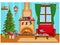 Festive vector room for New year and Christmas. Christmas tree  gifts  sofa  table with treats and fireplace