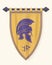 Festive Vertical Banner with Roman Helmet. Hanging Pennant for Inscription or Logo. Wall Hangings Flag for Game. Mockup