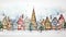 Festive Watercolor Christmas Village Square with Sparkling Christmas Tree AI Generated
