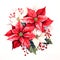 Festive watercolor painting of a poinsettia branch Christmas or holiday decorations