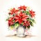 Festive Watercolor Poinsettia Arrangement with Holly and Ivy in Vase AI Generated