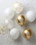 Festive white and gold balloons background