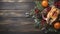 Festive Winter Citrus and Pine - Fresh Oranges with Pine Cones on Rustic Wooden Background for Holiday Decor.