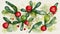 Festive winter scene with branches of mistletoe with fruits