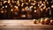 Festive wooden table background with Christmas tree lights outdoor