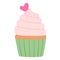 Festively decorated cupcakes for Happy Valentine`s Day. Vector cartoon style illustration of sweet cupcake.