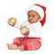 Festively dressed African-American baby with Christmas decorations on background