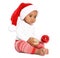 Festively dressed African-American baby with Christmas decorations on white