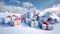 Festively wrapped presents in the snow pile, holidays, christmas