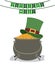 Festoons patricks day with hat over treasure of golden coins in cauldron in colorful silhouette