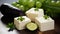 Feta cheese: a crumbly treasure in snowy white. Its briny notes dance with a creamy essence