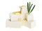 Feta cheese cubes with rosemary twig and oil drops