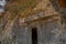 FETHIYE, TURKEY: View of the tombs carved into the rock from the time of the ancient state of Lycia.