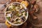 Fettuccine pasta with porcini and cream sauce close-up in a yell