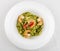 Fettuccini with shrimp and pesto sauce. Isolated image