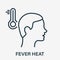 Fever Heat, High Temperature Icon. Body Temperature, Fever Symptom, Thermometer Linear Icon. Flu, Virus, Cold