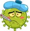 Feverish Sick Coronavirus COVID-19 Cartoon Emoji Character With Ice Pack