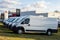 Few Citroen Jumper white vans LCV presented in front of the dealership showroom for sale, rent or test drive