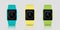 Few colorful smart watches with clock icon. Vector illustration