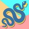 few curving silhouette of snakes colored in blue and yellow on pastel background. can be used to illustrate modern programming