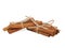 A few handful of cinnamon tied with a sackcloth thread. on white background.