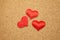 A few hearts on a corkboard, the concept of strong love