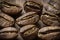 Few roasted cofee bean on wooden background
