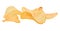 A few slices of crispy chips. White isolated background. Close up.