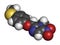 Fexinidazole antiprotozoal drug molecule. 3D rendering. Atoms are represented as spheres with conventional color coding: hydrogen