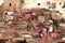 Fez, Morocco - January 01, 2010: Workers are dyeing and tanning leather at the tannery in Fez using the traditional