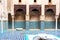 Fez, Morocco - November 12, 2019: Interior of Al-Attarine Madrasa Islamic Training Center
