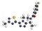 Fezolinetant drug molecule (NK3 receptor inhibitor). 3D rendering. Atoms are represented as spheres with conventional color coding