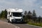 Fiat Ducato caravan of the Motorhome Hire company on Scottish    roads travelling for a next adventure