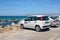 Fiat Panda car parked on the seafront in Mastichari port on Kos island. Greece