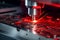 Fiber laser cutting machine cut the sheet metal plate with sparks. Hi-technology manufacturing process. Generative AI