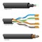 Fiber Optic Coaxial and Twisted Pair Network Cables Vector Illustration