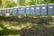 Fiberglass reinforced polymer mobile toilette cabins in a park