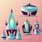 Fiction spaceships cartoon vector collection