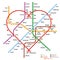 Fictional metro map in shape of heart