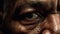 Fictional Senior African man\\\'s eye and wrinkles on skin close view.