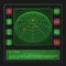 Fictitious retro futuristic holographic radar interface. Modern retro design template with text and buttons