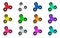 Fidget spinner in different colors collection. Set of hand rotation antistress toy. Twist bauble to making tricks.