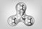 Fidget spinner icon - toy for stress relief and improvement of attention span. Filled silver metal and black color.