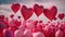 a field completely covered with red and pink heart-shaped balloons, creating a vibrant and lively scene, Heart balloons love in