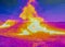 Field fire seen by thermal camera