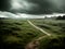 Field footpath realistic storm cinematic duotone colors.