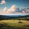 Field and forest on the horizon wide angle scenic view. Extra large panoramic landscape. made with Generative AI