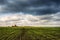 Field. gloomy clouds over the field