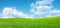 Field with grass and blue sky. Beautiful spring summer panoramic natural landscape